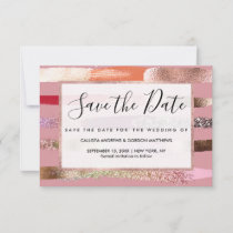 Girly Glam Gold Pink Glitter Metallic Brushstrokes Save The Date