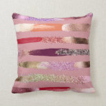 Girly Glam Gold Pink Glitter Metallic Brushstrokes Throw Pillow<br><div class="desc">Thie girly and artsy themed design is perfect for the trendy and stylish woman. It features a chic and glamorous design depicting a faux printed gold, silver, purple, pink, wine, red, and copper glitter and metallic brushstrokes on top of a simple pink background. It's elegant, fashionable, and stylish for the...</div>