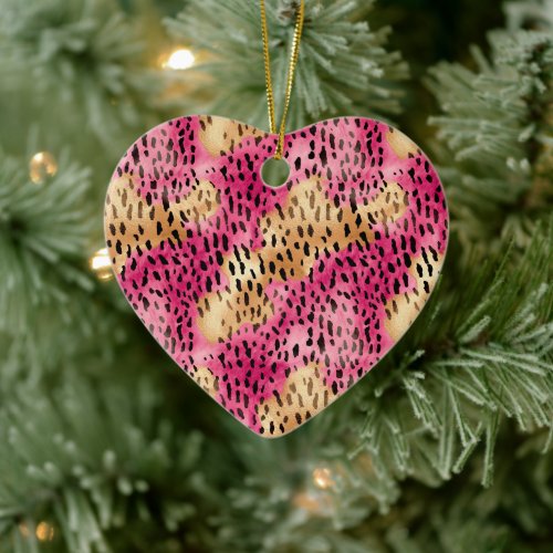 Girly Glam Gold Pink Leopard Ceramic Ornament