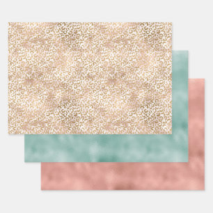 Girly Glam Gold Pink Leopard Print Wrapping Paper Sheets