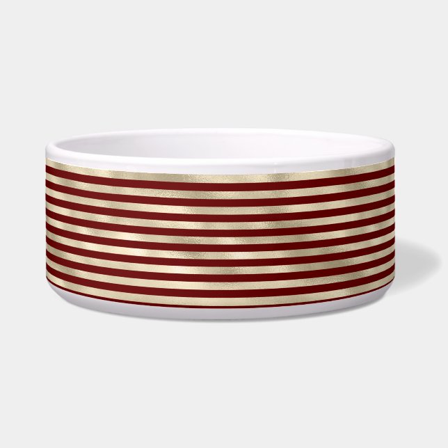 Girly Glam Gold Red Stripes Bowl (Front)