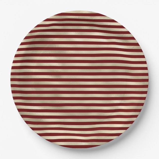 Girly Glam Gold Red Stripes Paper Plates (Front)