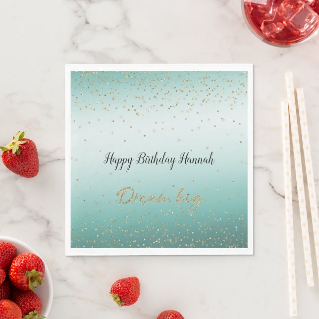 Girly Glam Gold Sparkle Confetti Mint Glitter  Napkins (Insitu)