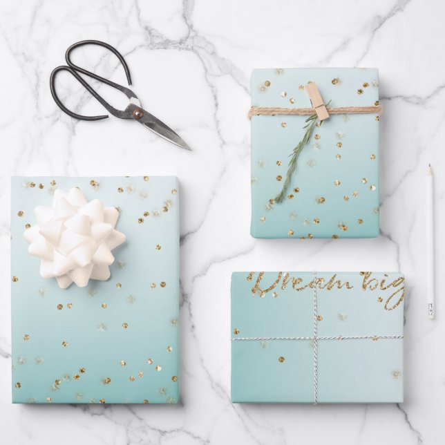 Girly Glam Gold Sparkle Confetti Mint Glitter     Wrapping Paper Sheets (Front)