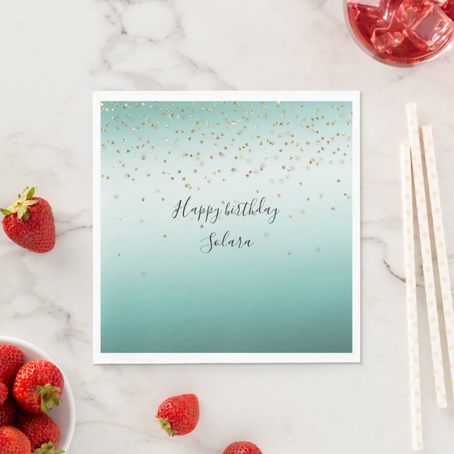 Girly Glam Gold Sparkle Confetti Mint Ombre Napkins (Insitu)