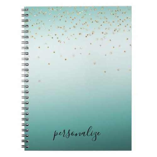 Girly Glam Gold Sparkle Confetti Mint Ombre Notebook