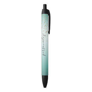 Girly Glam Gold Sparkle Confetti Mint Ombre Pen