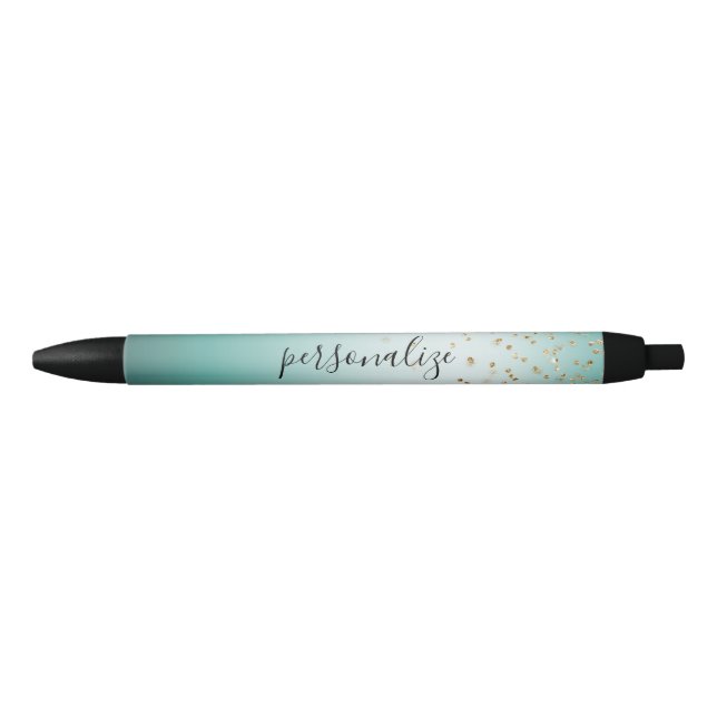 Girly Glam Gold Sparkle Confetti Mint Ombre Pen (Front)