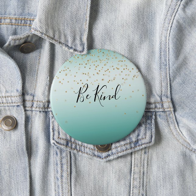 Girly Glam Gold Sparkle Confetti Mint Ombre person Button (In Situ)