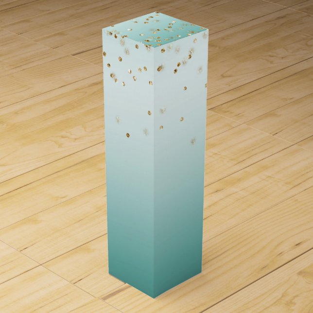 Girly Glam Gold Sparkle Confetti Mint Ombre Wine Box (Front)