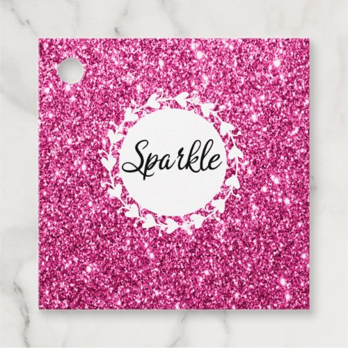 Girly  Glam Hot Pink Glitter Sparkle White Hearts Favor Tags