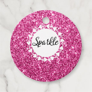 Girly & Glam Hot Pink Glitter Sparkle White Hearts Favor Tags