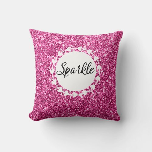 Girly  Glam Hot Pink Glitter Sparkle White Hearts Throw Pillow
