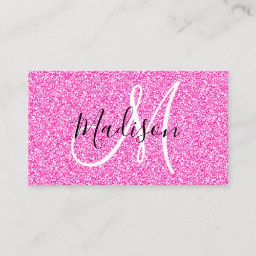 Girly  Glam Hot Pink Glitter Sparkles Monogram Business Card