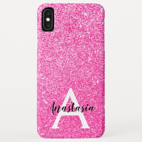 Girly Glam Hot Pink Glitter Sparkles Monogram Name iPhone XS Max Case