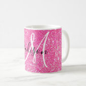 Girly Glam Hot Pink Glitter Sparkles Monogram Name Coffee Mug (Front Right)