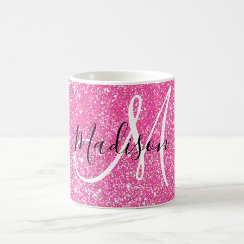Girly Glam Hot Pink Glitter Sparkles Monogram Name Coffee Mug