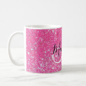 Girly Glam Hot Pink Glitter Sparkles Monogram Name Coffee Mug (Left)