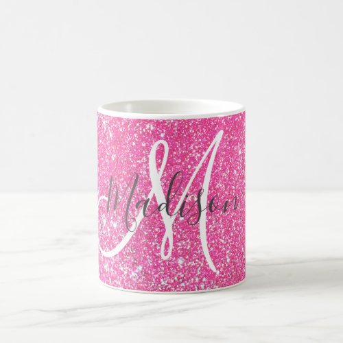 Girly Glam Hot Pink Glitter Sparkles Monogram Name Coffee Mug