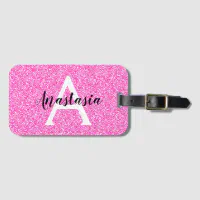 Girly Glam Hot Pink Glitter Sparkles Monogram Name Keychain