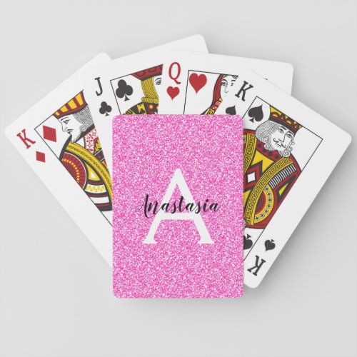 Girly Glam Hot Pink Glitter Sparkles Monogram Name Playing Cards