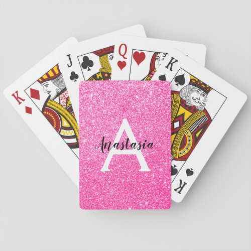 Girly Glam Hot Pink Glitter Sparkles Monogram Name Poker Cards