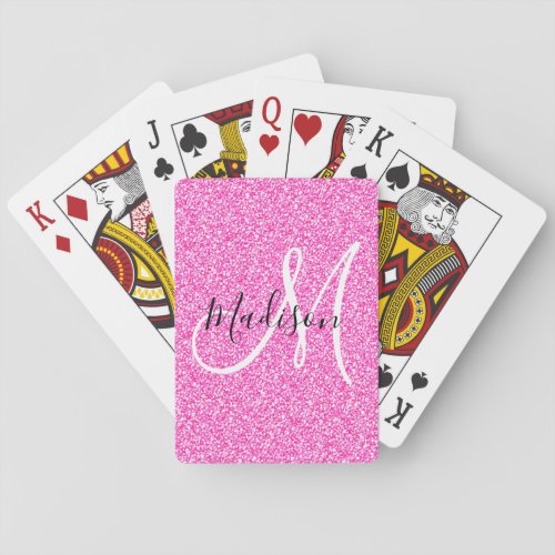 Girly Glam Hot Pink Glitter Sparkles Monogram Name Poker Cards