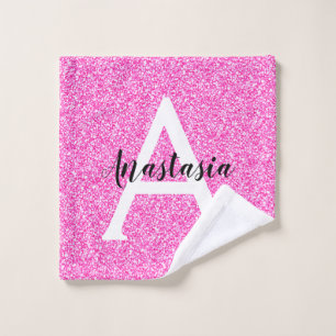 Girly Glam Hot Pink Glitter Sparkles Monogram Name Wash Cloth