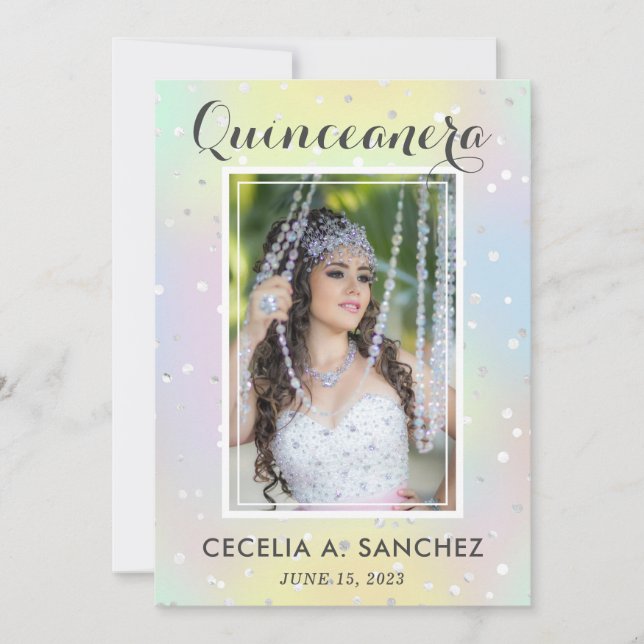 Girly Glam Irridescent Pink Photo Quinceanera  Invitation (Front)