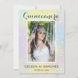 Girly Glam Irridescent Pink Photo Quinceanera Invitation