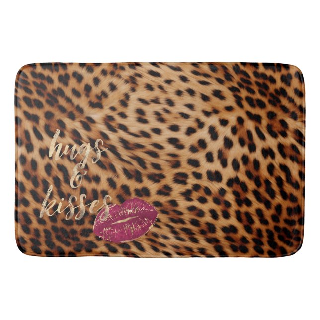 Girly Glam Leopard Hugs & Kisses Lips Bath Mat (Front)