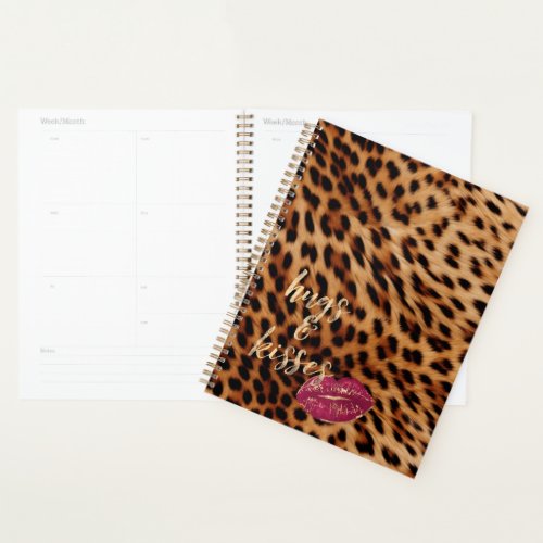 Girly Glam Leopard Hugs  Kisses Lips Planner