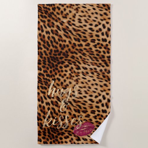 Girly Glam Leopard Kisses Lips Beach Towel