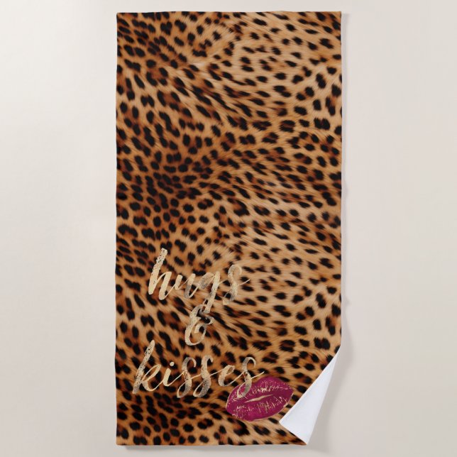Girly Glam Leopard Kisses Lips Beach Towel (Front)