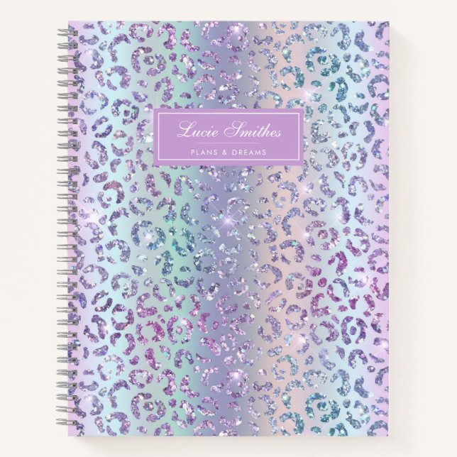 Girly Glam Mermaid Glitter Leopard Print Monogram  Notebook (Front)