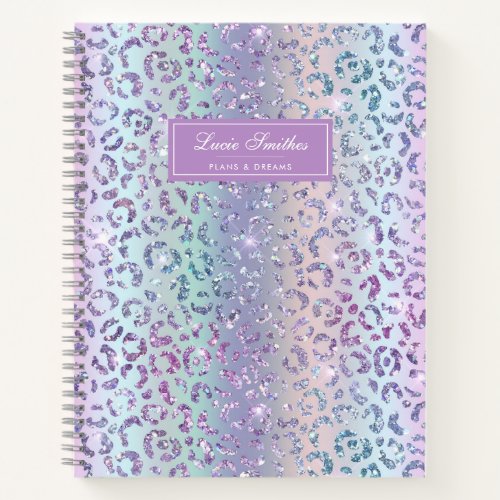 Girly Glam Mermaid Glitter Leopard Print Monogram  Notebook