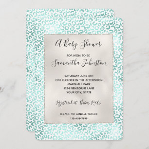 Girly Glam Mint Leopard Print Invitation