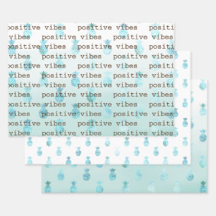 Girly Glam Mint Teal Aqua Tropical Pineapples Wrapping Paper Sheets