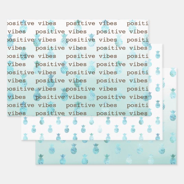 Girly Glam Mint Teal Aqua Tropical Pineapples Wrapping Paper Sheets (Set)