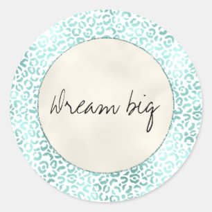 Girly Glam Mint White Cream Leopard Print Classic Round Sticker