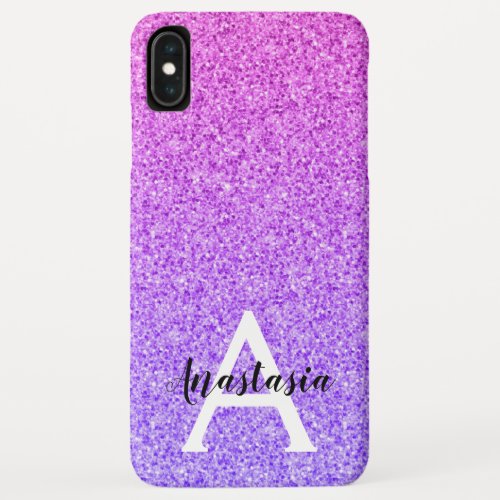 Girly Glam Ombre Purple Glitter Sparkles Monogram iPhone XS Max Case