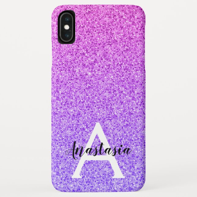 Girly Glam Ombre Purple Glitter Sparkles Monogram Case-Mate iPhone Case (Back)