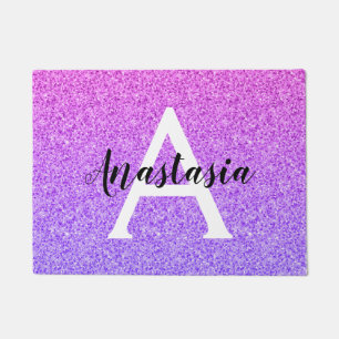 Girly Glam Ombre Purple Glitter Sparkles Monogram Doormat