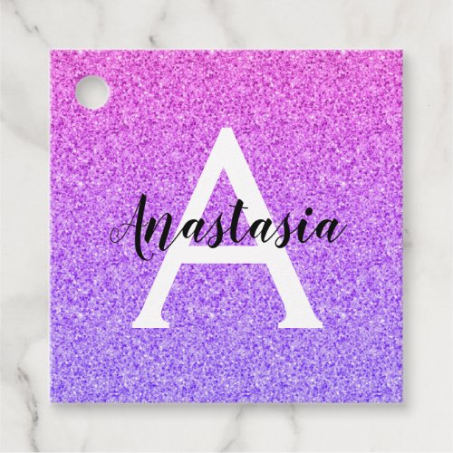 Girly Glam Ombre Purple Glitter Sparkles Monogram Favor Tags