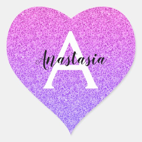 Girly Glam Ombre Purple Glitter Sparkles Monogram Heart Sticker