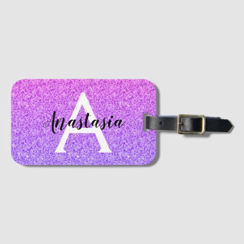 Girly Glam Ombre Purple Glitter Sparkles Monogram Luggage Tag