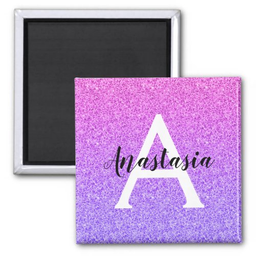 Girly Glam Ombre Purple Glitter Sparkles Monogram Magnet