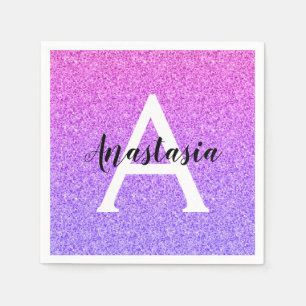 Girly Glam Ombre Purple Glitter Sparkles Monogram Napkins
