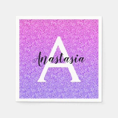 Girly Glam Ombre Purple Glitter Sparkles Monogram Napkins