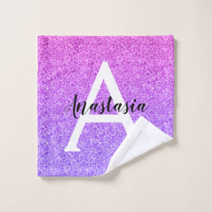 Girly Glam Ombre Purple Glitter Sparkles Monogram Wash Cloth
